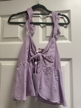Wayf Lavender Eyelet Tie-Front Tank Top